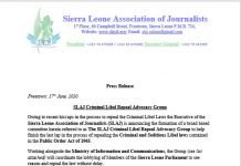 SIERRA LEONE ASSOCIATION OF JOURNALISTS SIERRA LEONE ASSOCIATION OF JOURNALISTS