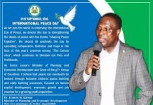 MINISTER KAI-KAI MESSAGE ON THE INTERNATIONAL DAY OF PEACE